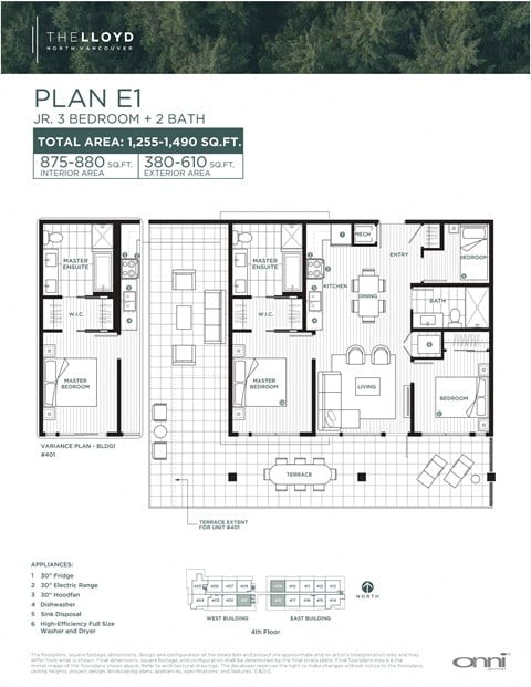 Floor plan for 3 beds, 2 baths, 881 sqft